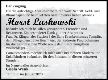 Traueranzeige von Horst Laskowski von Templiner Zeitung