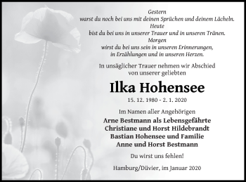 Traueranzeige von Ilka Hohensee von Vorpommern Kurier