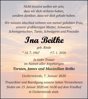 Traueranzeige von Ina Beilke von Haff-Zeitung