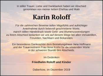 Traueranzeige von Karin Roloff von Vorpommern Kurier