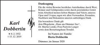 Traueranzeige von Karl Dobbertin von Zeitung für die Landeshauptstadt