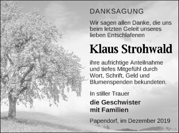 Traueranzeige von Klaus Strohwald von Pasewalker Zeitung