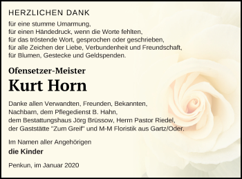 Traueranzeige von Kurt Horn von Pasewalker Zeitung