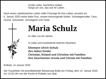 Traueranzeige von Maria Schulz von Pasewalker Zeitung