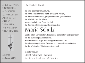 Traueranzeige von Maria Schulz von Pasewalker Zeitung