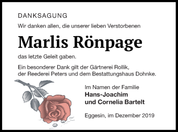 Traueranzeige von Marlis Rönpage von Haff-Zeitung