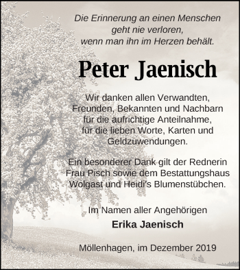 Traueranzeige von Peter Jaenisch von Müritz-Zeitung