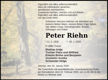 Traueranzeige von Peter Riehn von Pasewalker Zeitung