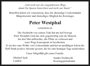 Traueranzeige von Peter Westphal von Haff-Zeitung