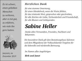 Traueranzeige von Sabine Heller von Pasewalker Zeitung