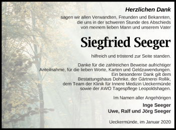 Traueranzeige von Siegfried Seeger von Haff-Zeitung