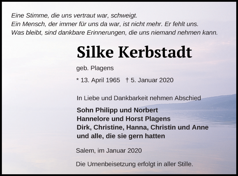  Traueranzeige für Silke Kerbstadt vom 10.01.2020 aus Mecklenburger Schweiz