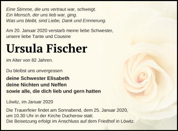 Traueranzeige von Ursula Fischer von Vorpommern Kurier