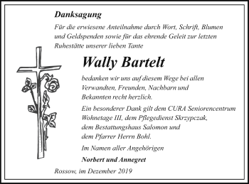 Traueranzeige von Wally Bartelt von Pasewalker Zeitung