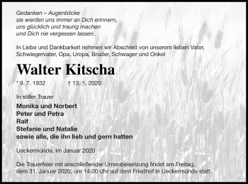 Traueranzeige von Walter Kitscha von Haff-Zeitung