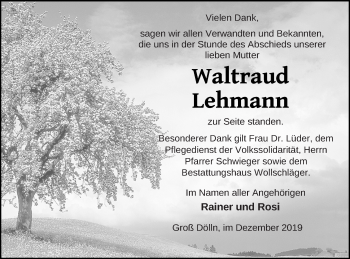 Traueranzeige von Waltraud Lehmann von Templiner Zeitung