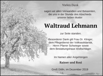 Traueranzeige von Waltraud Lehmann von Templiner Zeitung