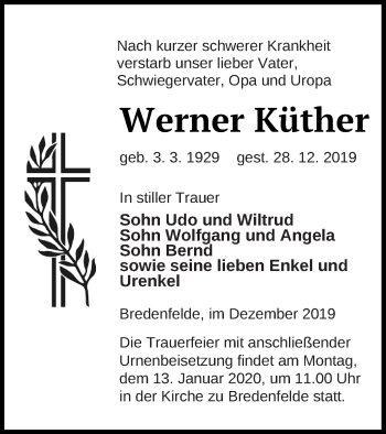 Traueranzeige von Werner Küther von Strelitzer Zeitung