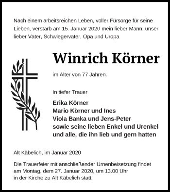 Traueranzeige von Winrich Körner von Strelitzer Zeitung