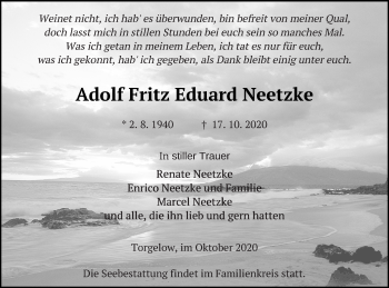 Traueranzeige von Adolf Fritz Eduard Neetzke von Haff-Zeitung