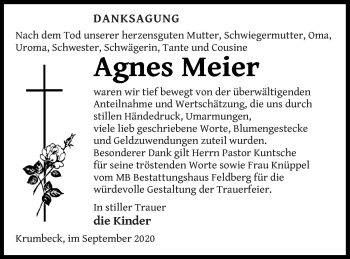 Traueranzeige von Agnes Meier von Strelitzer Zeitung