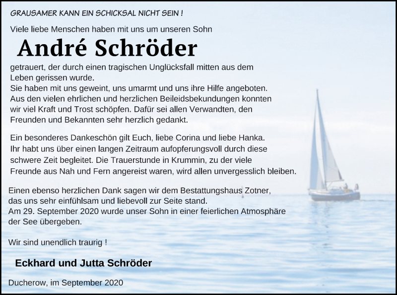  Traueranzeige für Andre Schröder vom 10.10.2020 aus Vorpommern Kurier