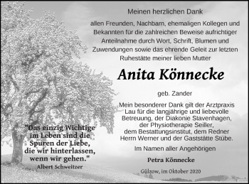 Traueranzeige von Anita Könnecke von Mecklenburger Schweiz