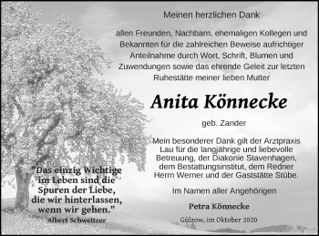 Traueranzeige von Anita Könnecke von Neubrandenburger Zeitung