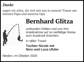 Traueranzeige von Bernhard Glitza von Pasewalker Zeitung