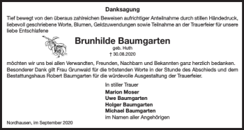 Traueranzeige von Brunhilde Baumgarten von Der Prignitzer