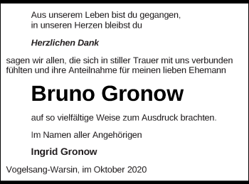 Traueranzeige von Bruno Gronow von Haff-Zeitung