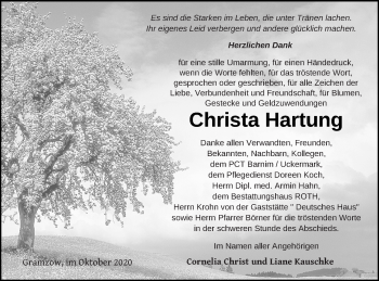 Traueranzeige von Christa Hartung von Prenzlauer Zeitung