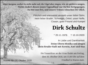 Traueranzeige von Dirk Schultz von Müritz-Zeitung