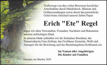 Traueranzeige von Erich Ete Regel von Hagenower Kreisblatt