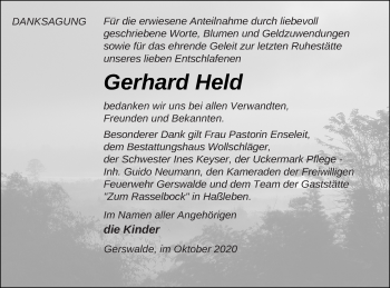 Traueranzeige von Gerhard Held von Templiner Zeitung