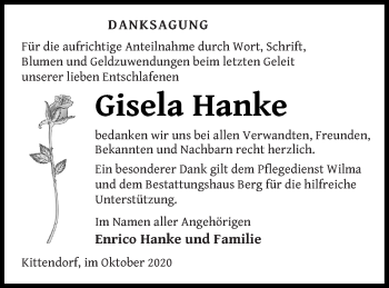 Traueranzeige von Gisela Hanke von Mecklenburger Schweiz