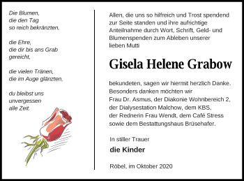 Traueranzeige von Gisela Helene Grabow von Müritz-Zeitung