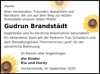 Traueranzeige von Gudrun Brandstädt von Haff-Zeitung