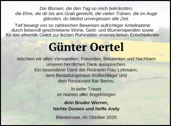 Traueranzeige von Günter Oertel von Templiner Zeitung