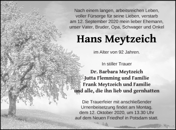 Traueranzeige von Hans Meytzeich von Prenzlauer Zeitung