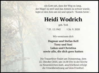 Traueranzeige von Heidi Wodrich von Vorpommern Kurier