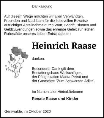 Traueranzeige von Heinrich Raase von Templiner Zeitung