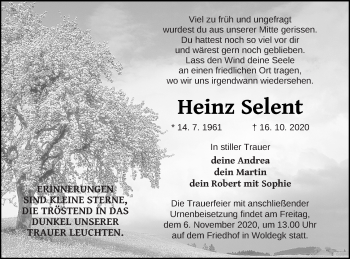 Traueranzeige von Heinz Selent von Prenzlauer Zeitung