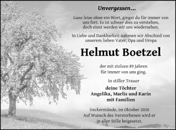 Traueranzeige von Helmut Boetzel von Haff-Zeitung