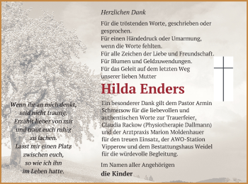 Traueranzeige von Hilda Enders von Müritz-Zeitung