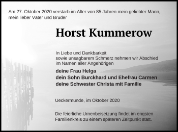 Traueranzeige von Horst Kummerow von Haff-Zeitung