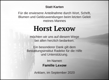 Traueranzeige von Horst Lexow von Vorpommern Kurier