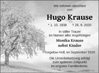 Traueranzeige von Hugo Krause von Haff-Zeitung
