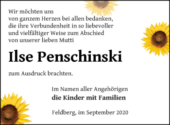 Traueranzeige von Ilse Penschinski von Strelitzer Zeitung