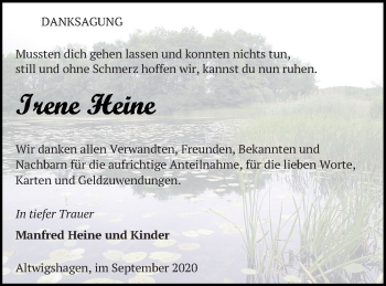 Traueranzeige von Irene Heine von Haff-Zeitung